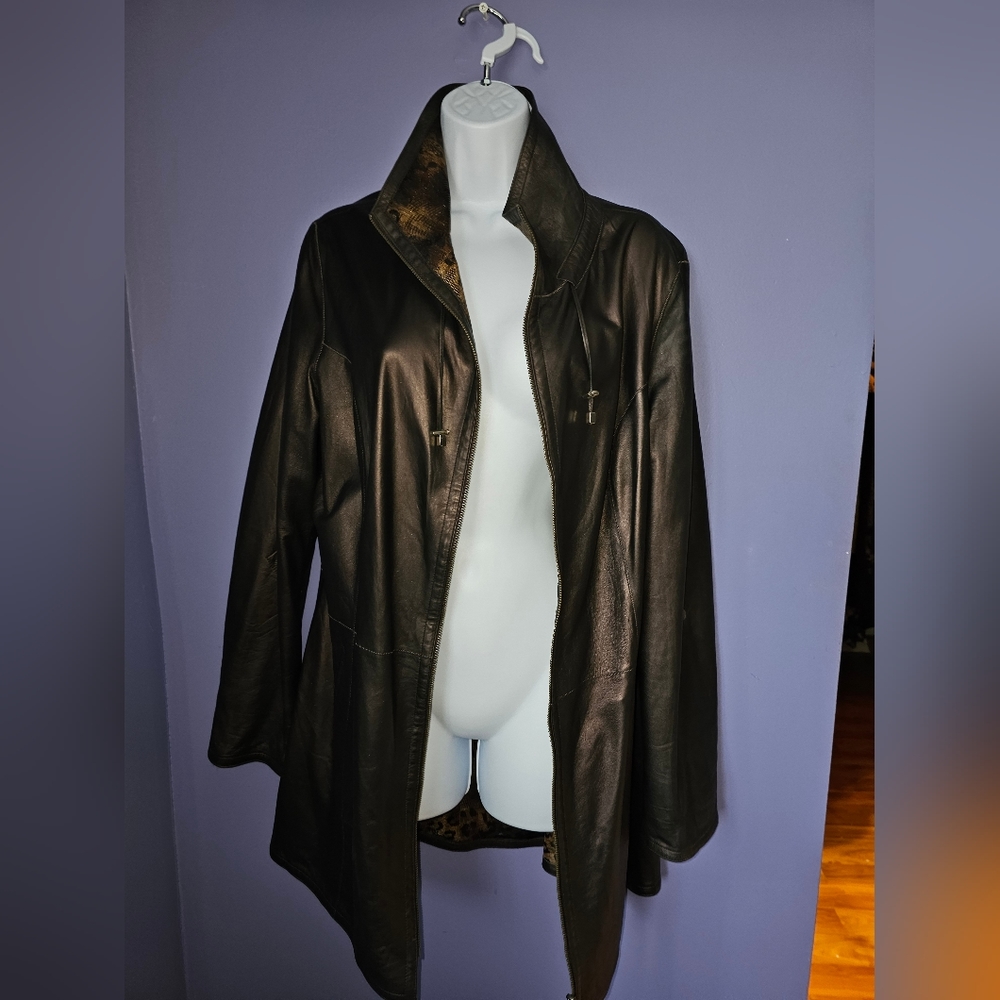 Custom Reversible Leopard Print Leather Jacket - image 2